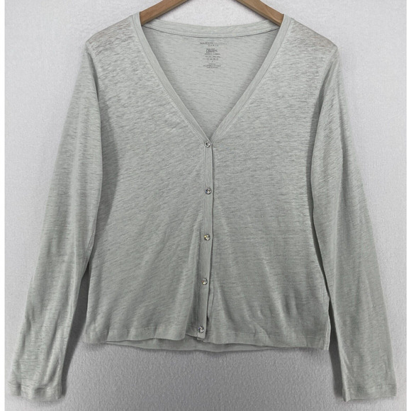 MAJESTIC FILATURES Cardigan 4 L Swarovski Elements Linen Silk Button Front Gray - Picture 1 of 13